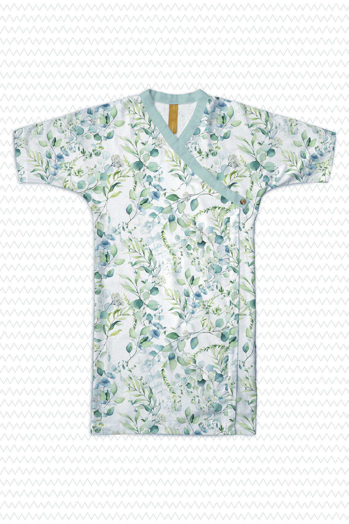 Szlafrok bawełniany kimono miętowo zielony w kwiaty